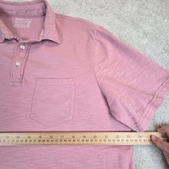 Faherty Sunwashed Organic Cotton Polo Shirt Mens XL Pink Slub Pocket Lightweight - Picture 9 of 9